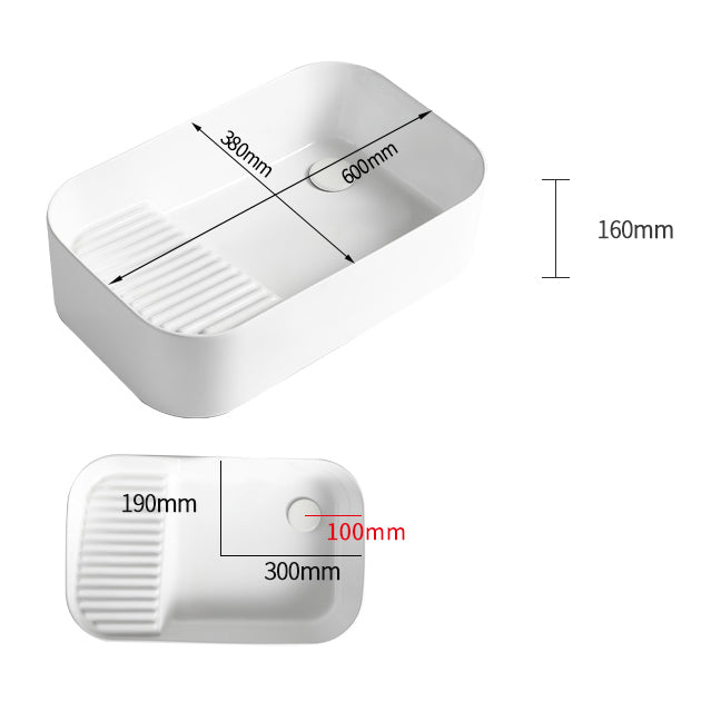 Modern Bathroom Sink Rectangular Porcelain Vessel Sink with Pop-Up Drain