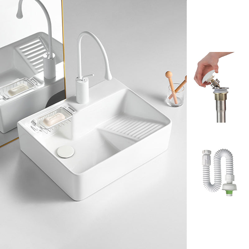 Modern Bathroom Sink Rectangular Porcelain Vessel Sink with Pop-Up Drain