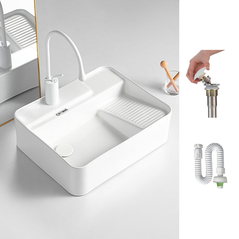 Modern Bathroom Sink Rectangular Porcelain Vessel Sink with Pop-Up Drain