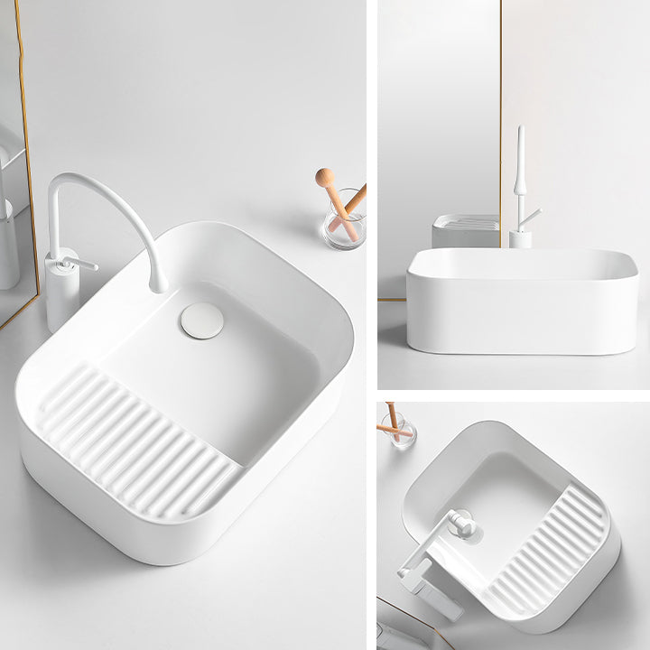 Modern Bathroom Sink Rectangular Porcelain Vessel Sink with Pop-Up Drain