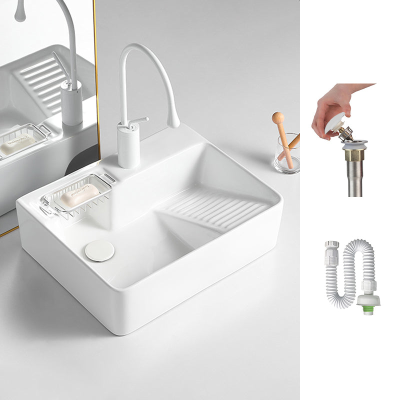 Modern Bathroom Sink Rectangular Porcelain Vessel Sink with Pop-Up Drain