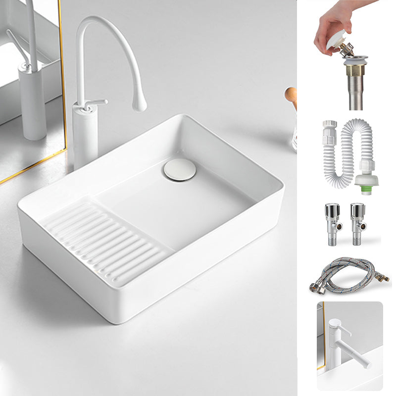 Modern Bathroom Sink Rectangular Porcelain Vessel Sink with Pop-Up Drain