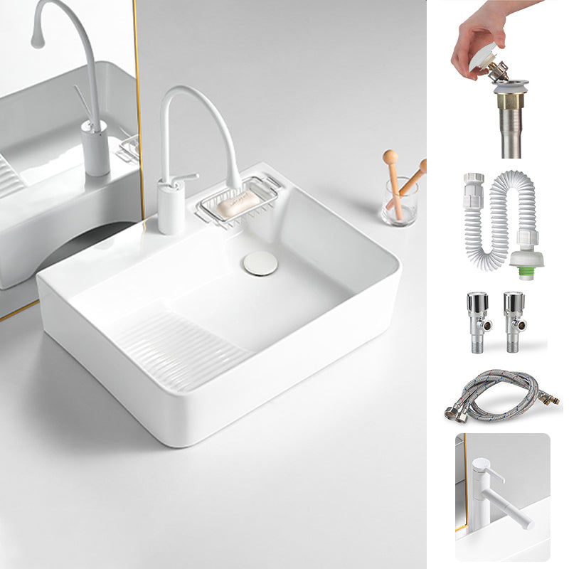 Modern Bathroom Sink Rectangular Porcelain Vessel Sink with Pop-Up Drain