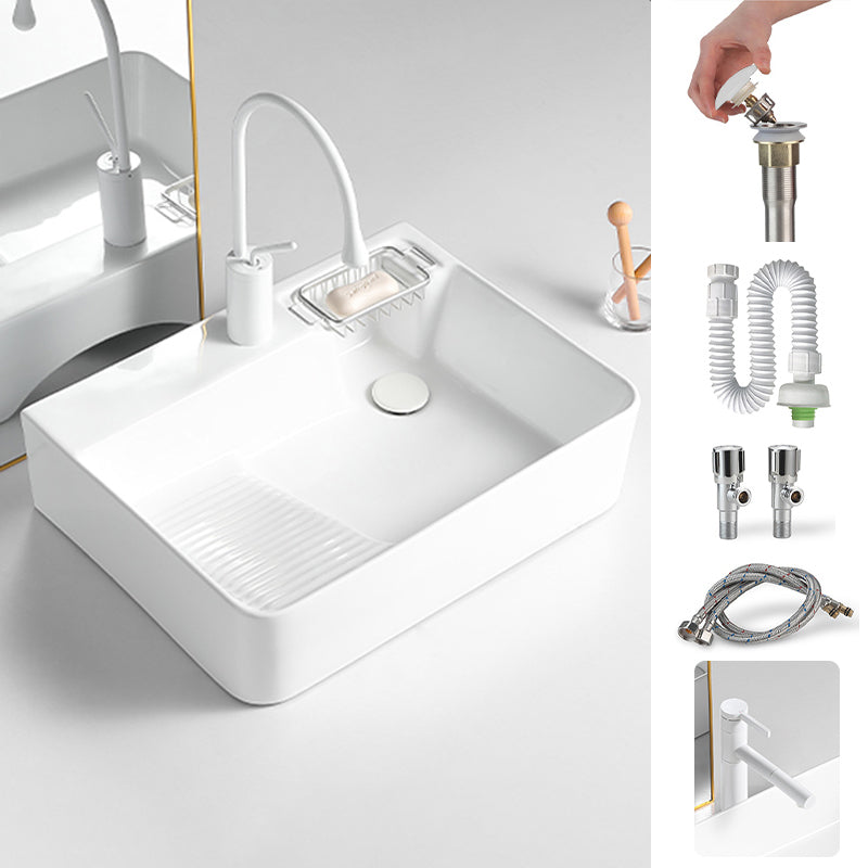 Modern Bathroom Sink Rectangular Porcelain Vessel Sink with Pop-Up Drain