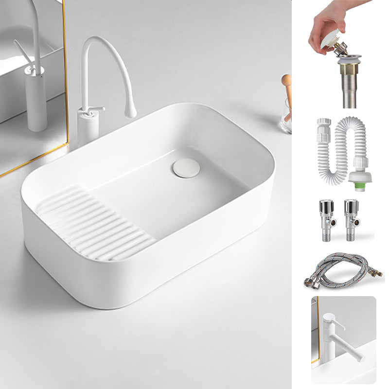 Modern Bathroom Sink Rectangular Porcelain Vessel Sink with Pop-Up Drain