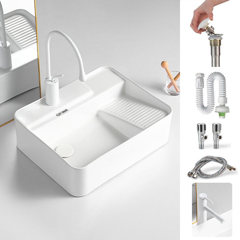 Modern Bathroom Sink Rectangular Porcelain Vessel Sink with Pop-Up Drain