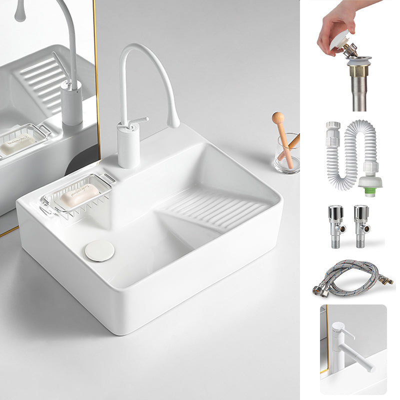 Modern Bathroom Sink Rectangular Porcelain Vessel Sink with Pop-Up Drain