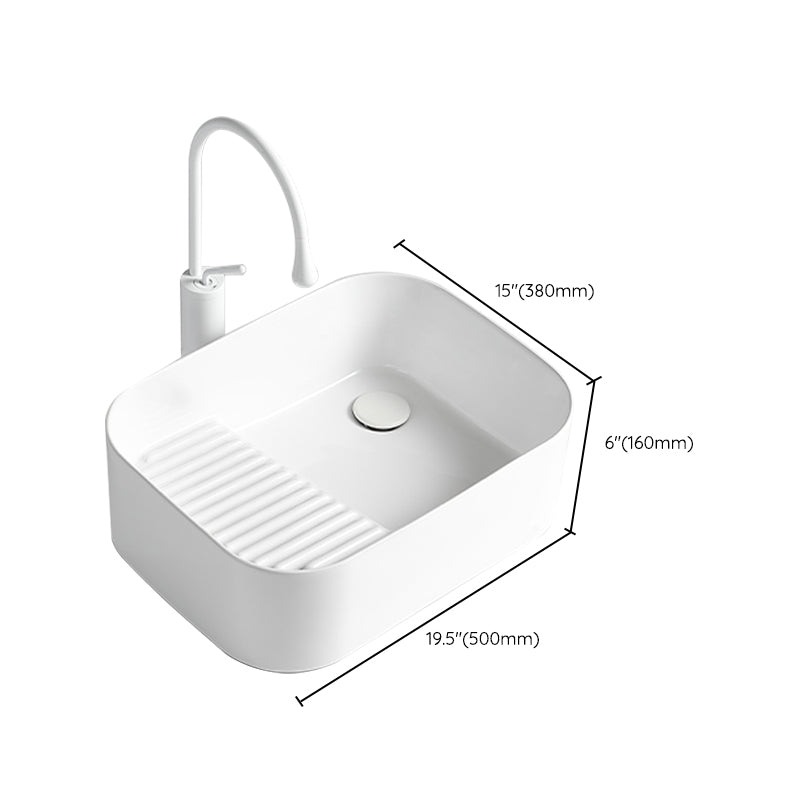 Modern Bathroom Sink Rectangular Porcelain Vessel Sink with Pop-Up Drain