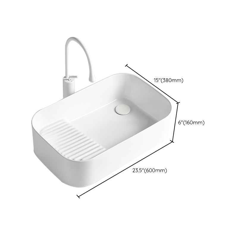 Modern Bathroom Sink Rectangular Porcelain Vessel Sink with Pop-Up Drain