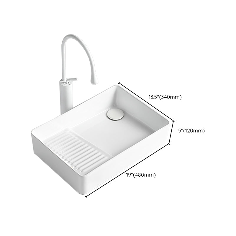 Modern Bathroom Sink Rectangular Porcelain Vessel Sink with Pop-Up Drain