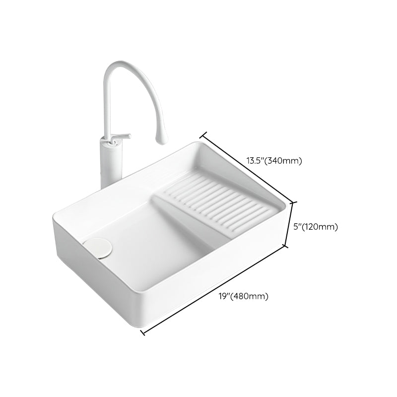 Modern Bathroom Sink Rectangular Porcelain Vessel Sink with Pop-Up Drain