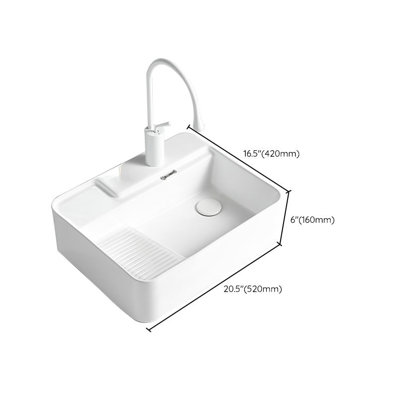 Modern Bathroom Sink Rectangular Porcelain Vessel Sink with Pop-Up Drain