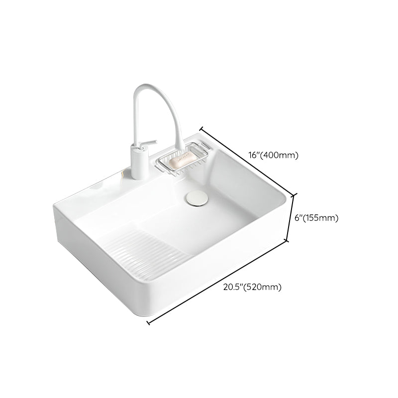 Modern Bathroom Sink Rectangular Porcelain Vessel Sink with Pop-Up Drain