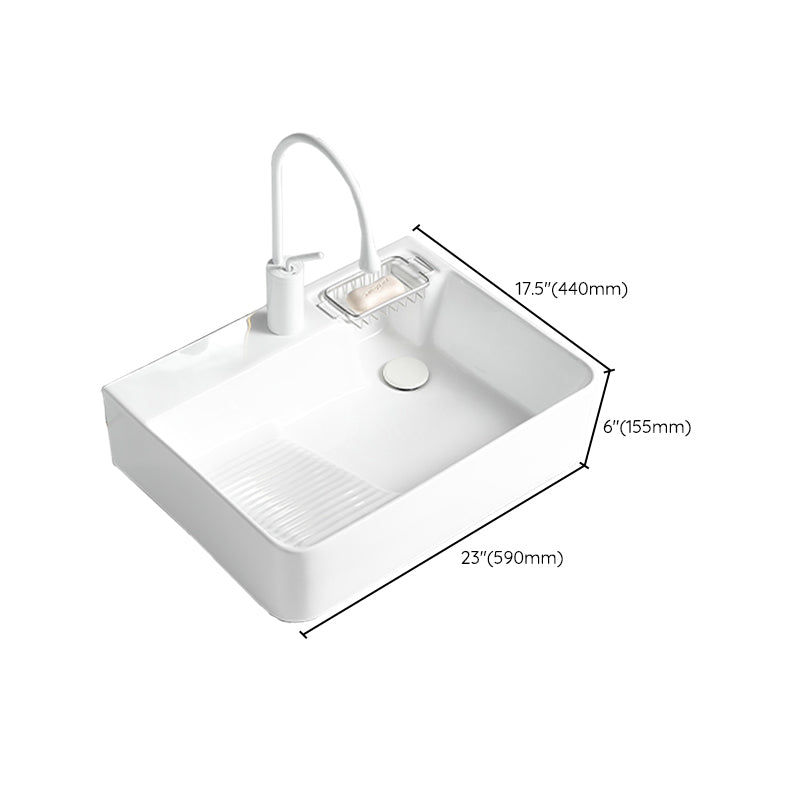 Modern Bathroom Sink Rectangular Porcelain Vessel Sink with Pop-Up Drain