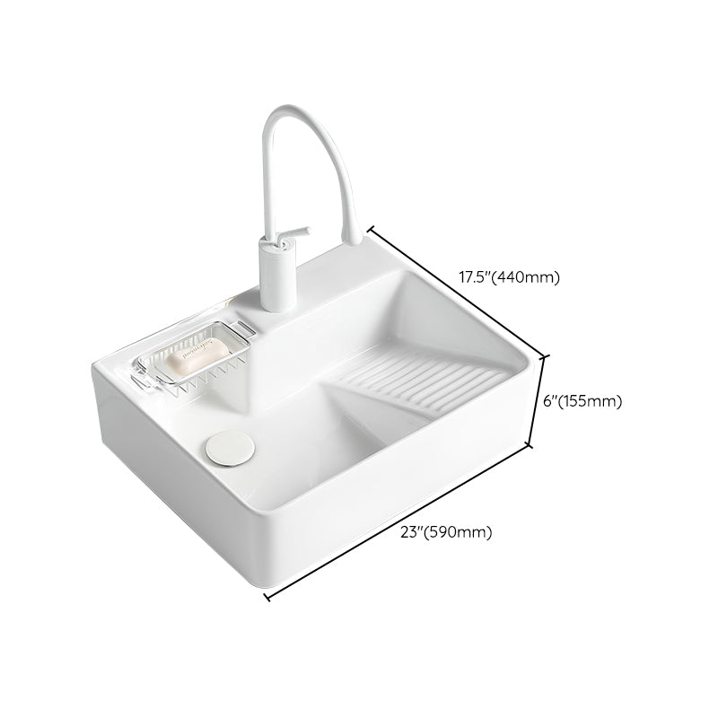 Modern Bathroom Sink Rectangular Porcelain Vessel Sink with Pop-Up Drain
