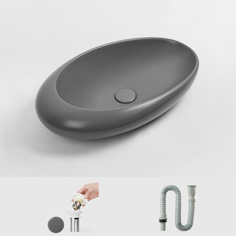 Modern Vessel Bathroom Sink Porcelain Specialty with Pop-Up Drain Wash Stand