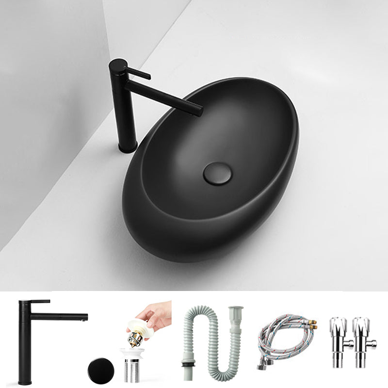 Modern Vessel Bathroom Sink Porcelain Specialty with Pop-Up Drain Wash Stand