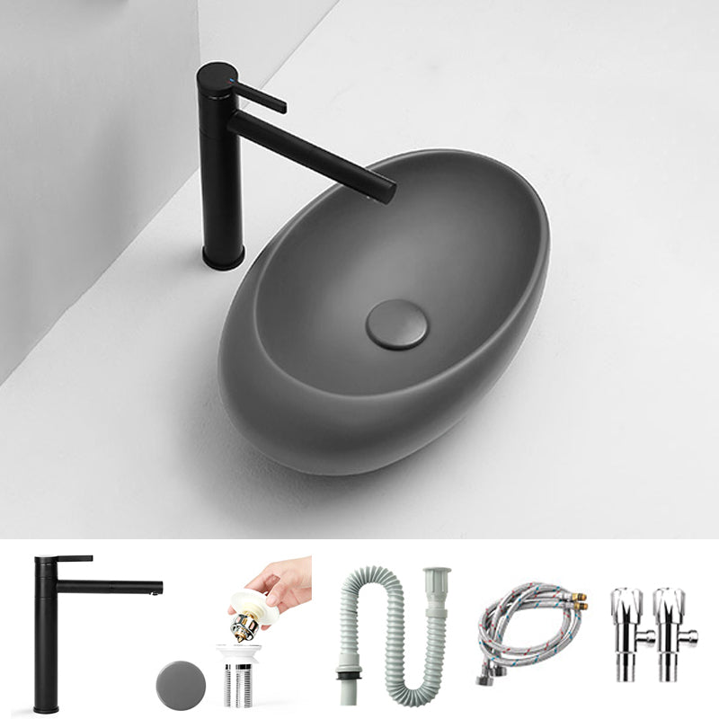 Modern Vessel Bathroom Sink Porcelain Specialty with Pop-Up Drain Wash Stand
