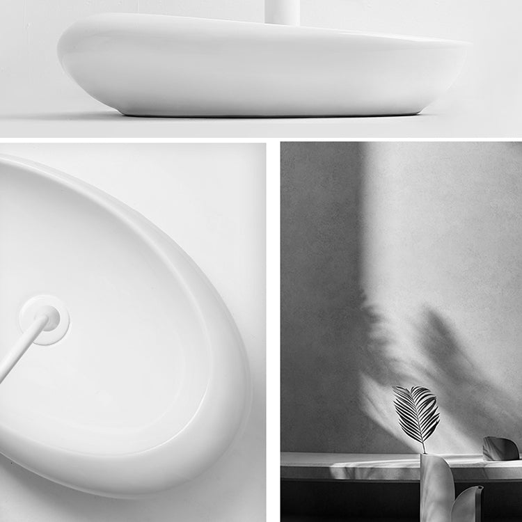 Modern Vessel Bathroom Sink Porcelain Specialty with Pop-Up Drain Wash Stand