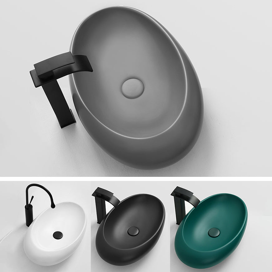 Modern Vessel Bathroom Sink Porcelain Specialty with Pop-Up Drain Wash Stand
