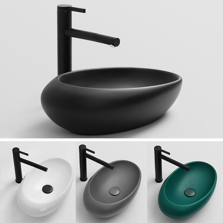 Modern Vessel Bathroom Sink Porcelain Specialty with Pop-Up Drain Wash Stand