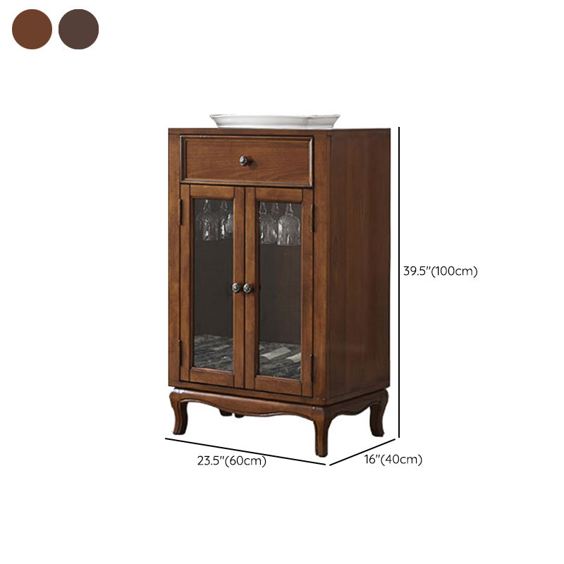 Modern Display Stand Glass Doors Rubberwood Hutch Buffet for Living Room
