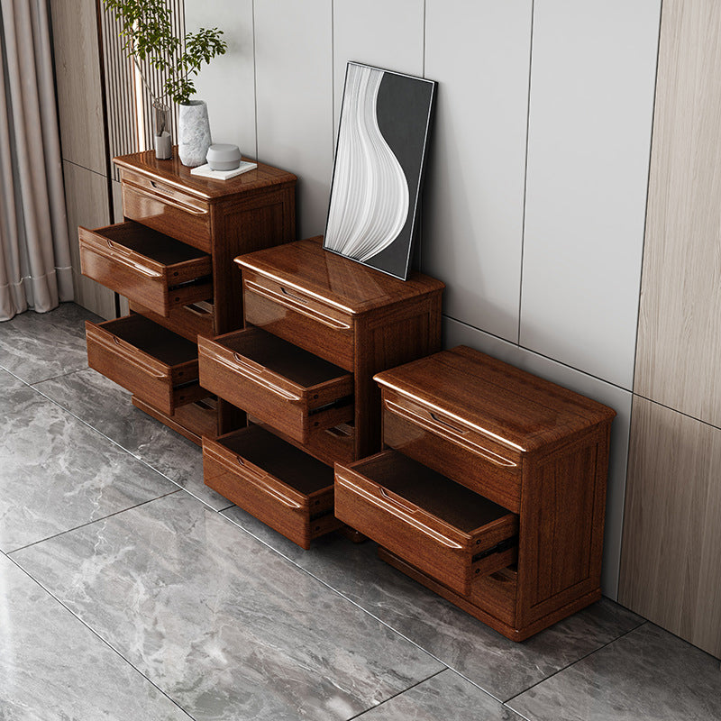 Contemporary Walnut Wood Storage Chest Vertical Chest in Brown with Drawers