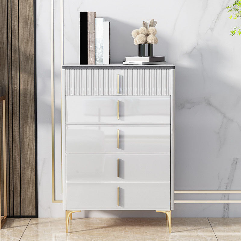 Stone Glam Storage Chest Bedroom White Chest with Metal Legs