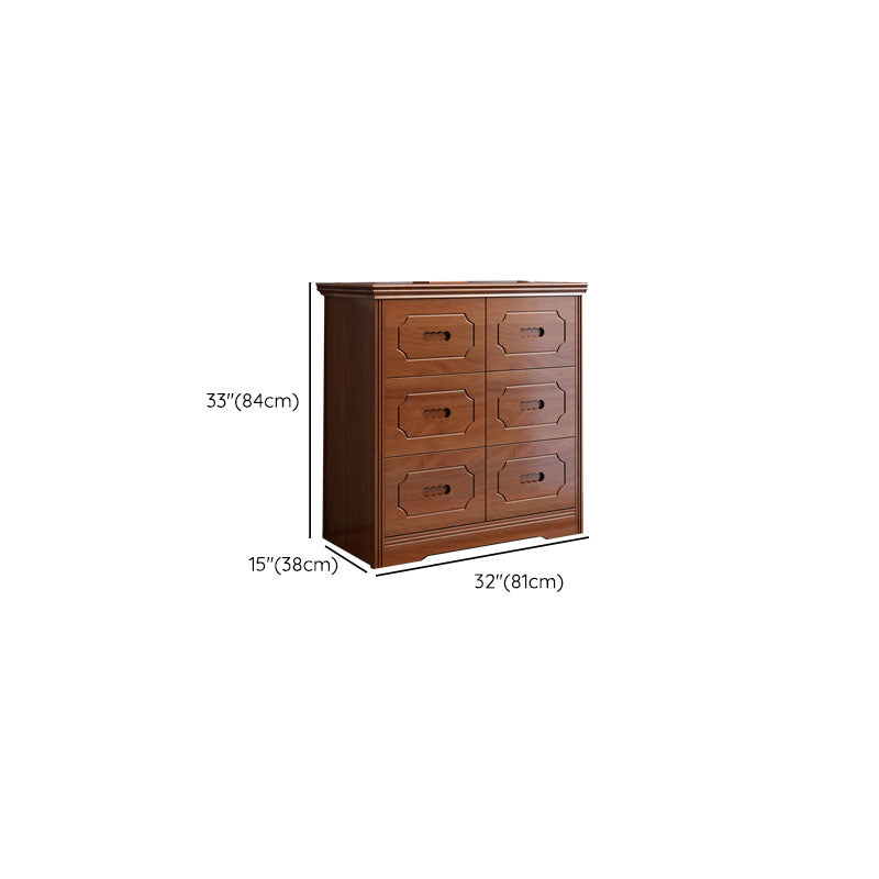 Rubber Wood Contemporary Storage Chest Bedroom Chest in Brown with Drawers