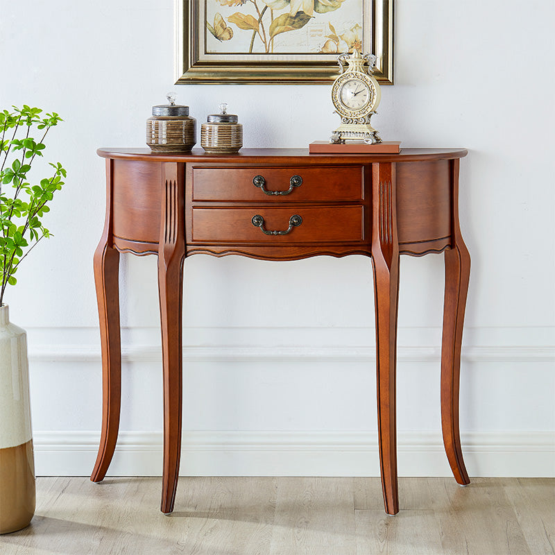 35.43" Tall 2-drawer Console Table Solid Wood Half Moon End Table for Hall