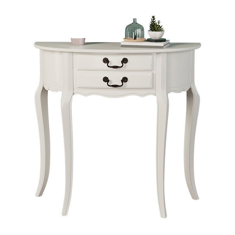 35.43" Tall 2-drawer Console Table Solid Wood Half Moon End Table for Hall