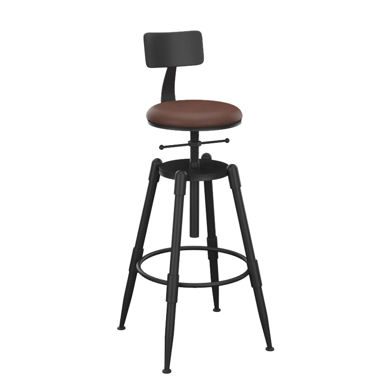 Metal Adjustable Height Bar Stool Contemporary Round Seat in Black