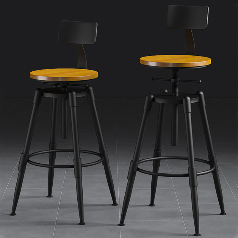 Metal Adjustable Height Bar Stool Contemporary Round Seat in Black
