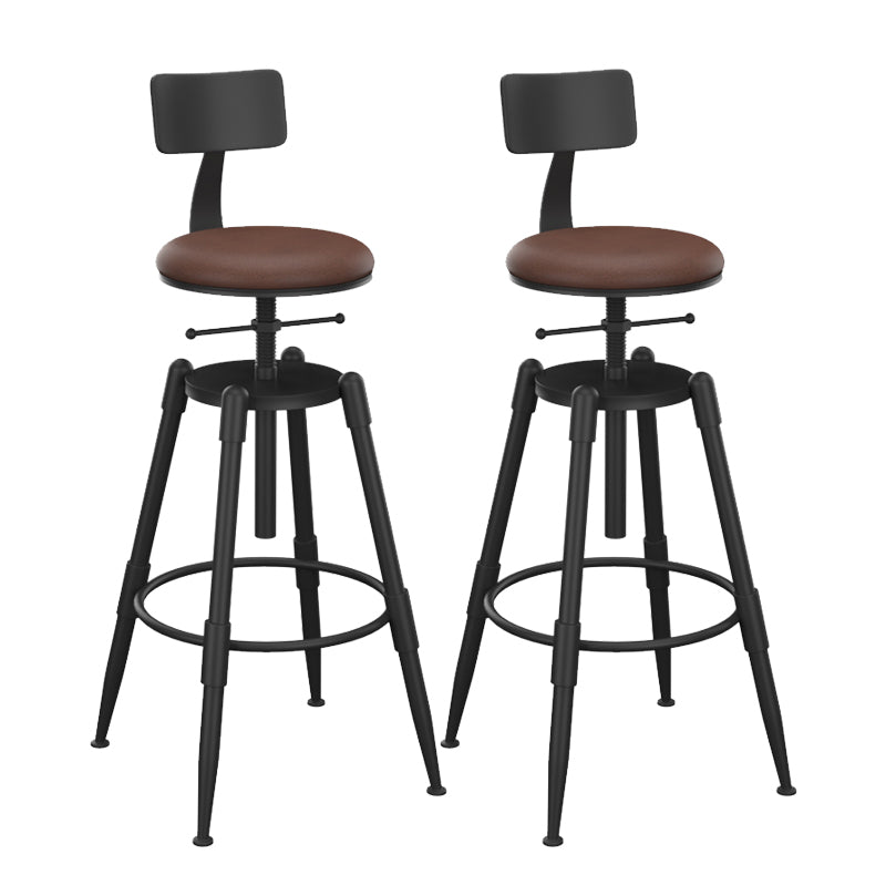 Metal Adjustable Height Bar Stool Contemporary Round Seat in Black