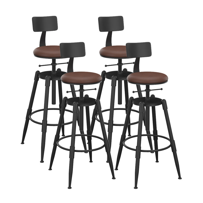 Metal Adjustable Height Bar Stool Contemporary Round Seat in Black