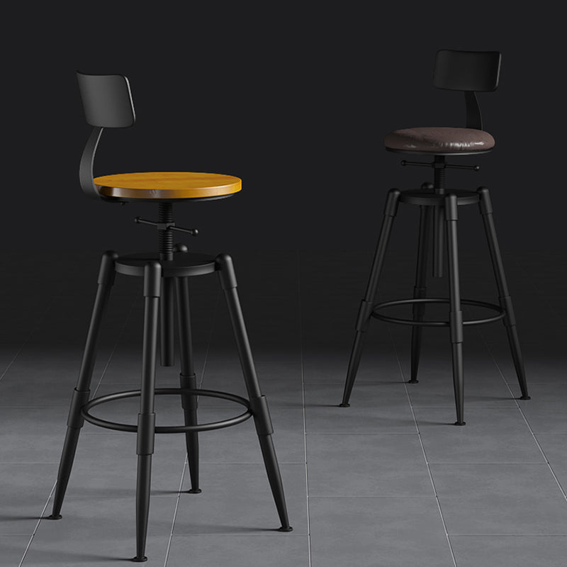 Metal Adjustable Height Bar Stool Contemporary Round Seat in Black