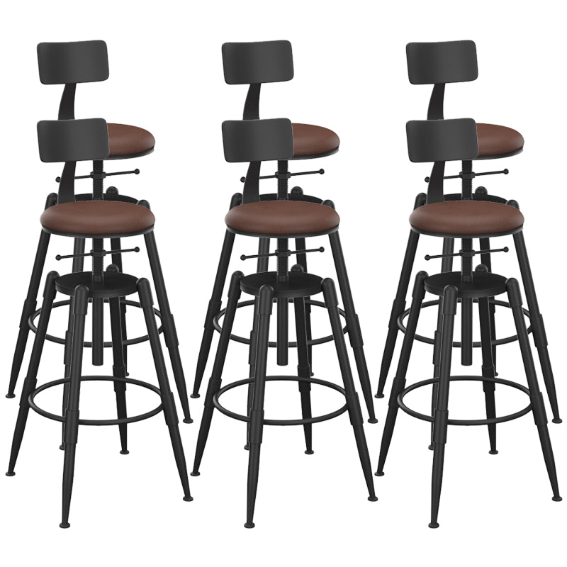 Metal Adjustable Height Bar Stool Contemporary Round Seat in Black