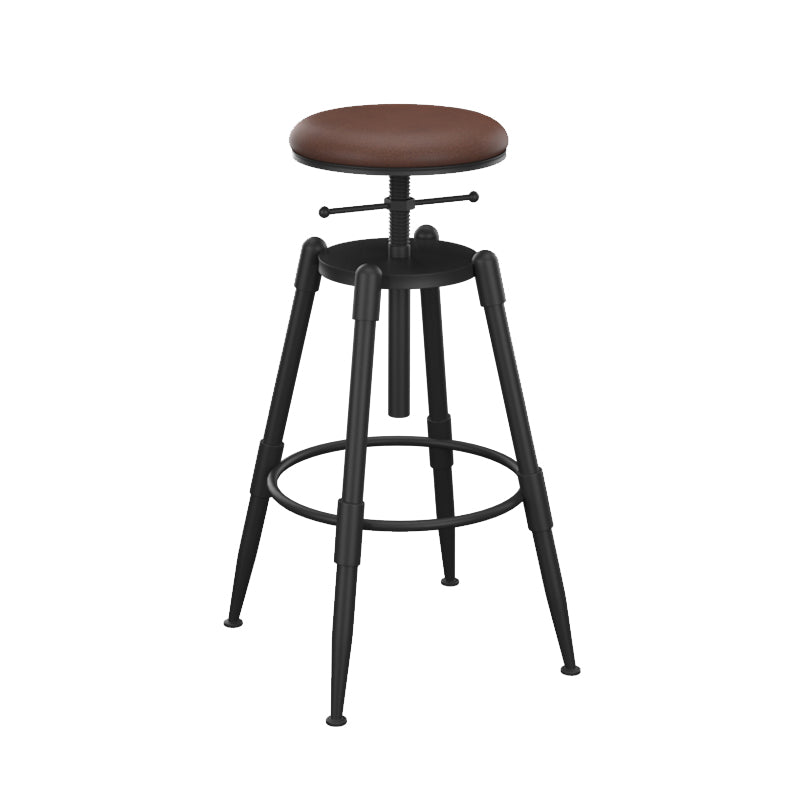 Metal Adjustable Height Bar Stool Contemporary Round Seat in Black
