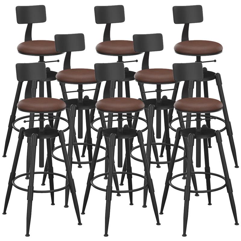 Metal Adjustable Height Bar Stool Contemporary Round Seat in Black