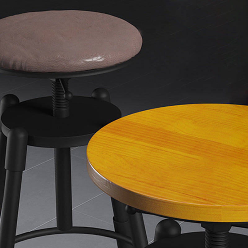 Metal Adjustable Height Bar Stool Contemporary Round Seat in Black