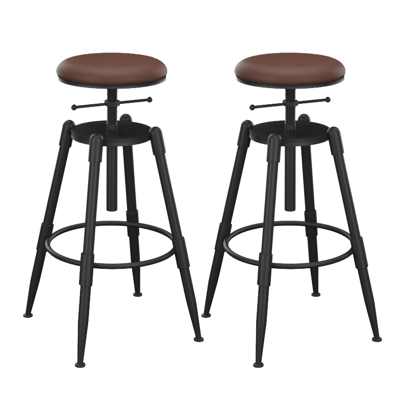 Metal Adjustable Height Bar Stool Contemporary Round Seat in Black