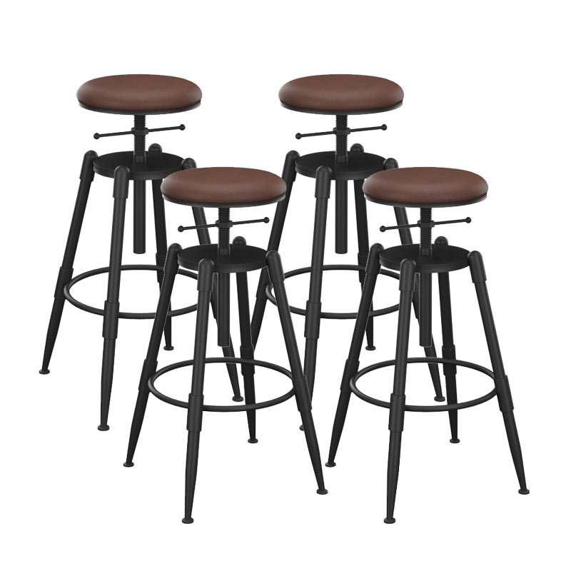 Metal Adjustable Height Bar Stool Contemporary Round Seat in Black