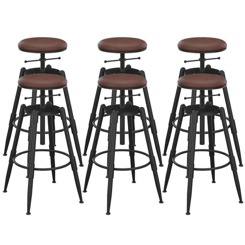 Metal Adjustable Height Bar Stool Contemporary Round Seat in Black