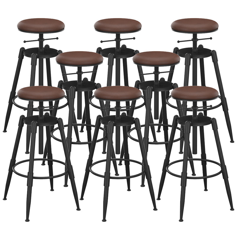 Metal Adjustable Height Bar Stool Contemporary Round Seat in Black