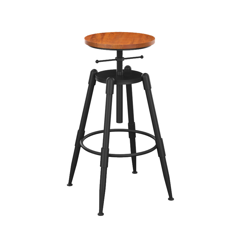 Metal Adjustable Height Bar Stool Contemporary Round Seat in Black