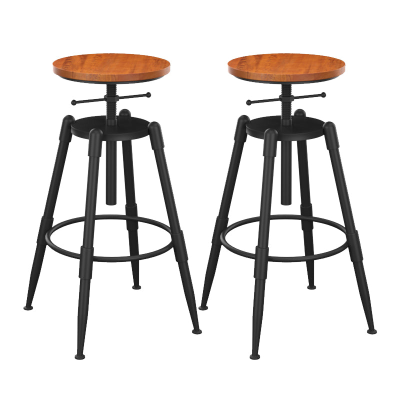Metal Adjustable Height Bar Stool Contemporary Round Seat in Black