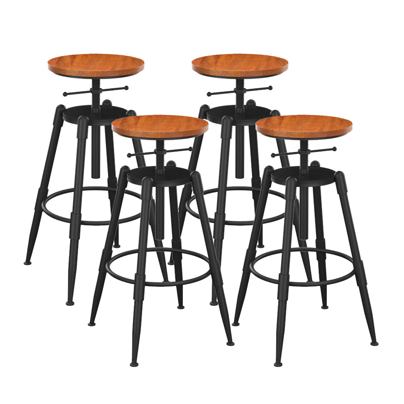 Metal Adjustable Height Bar Stool Contemporary Round Seat in Black