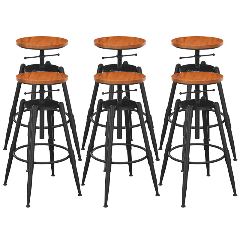 Metal Adjustable Height Bar Stool Contemporary Round Seat in Black