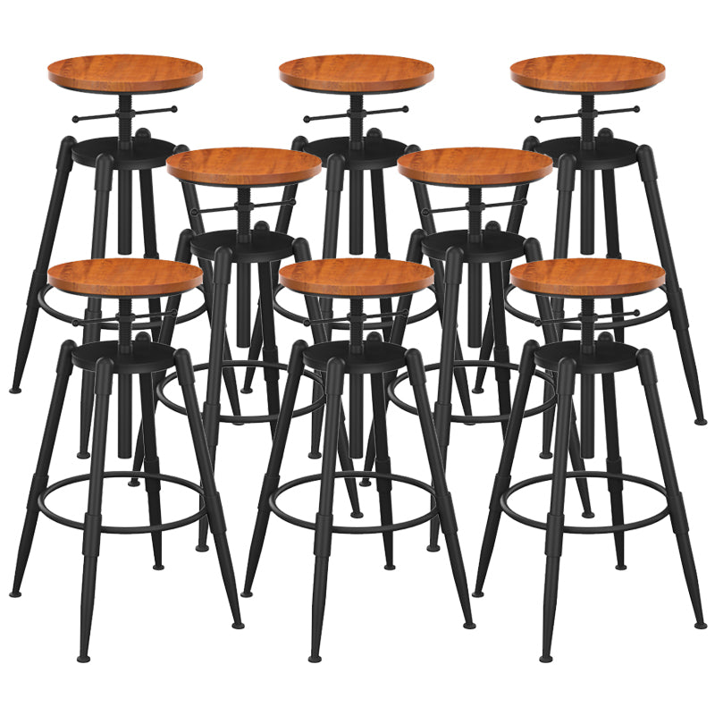 Metal Adjustable Height Bar Stool Contemporary Round Seat in Black