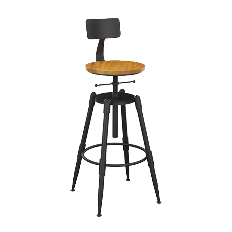 Metal Adjustable Height Bar Stool Contemporary Round Seat in Black
